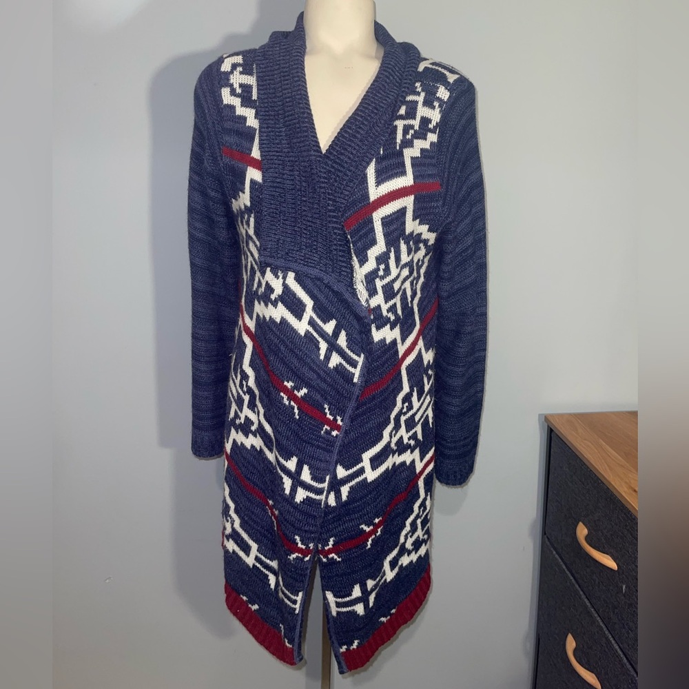 212 New York blue sweater cardigan Aztec pattern woman’s large